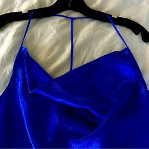 Electric Blue Express satin racerback camisole with cowl-neck—delicate and sexy